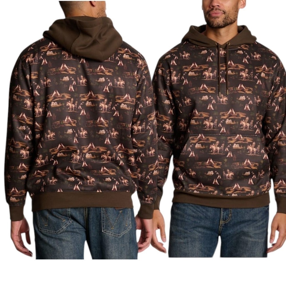 Hooey Legendary Comanche Print Hoodie Brown Western Pullover XL Mens